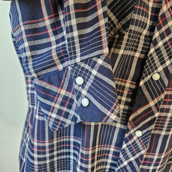 Vintage 80s Wrangler Western Plaid Pearl Snap Shirt L - Picture 5 of 8